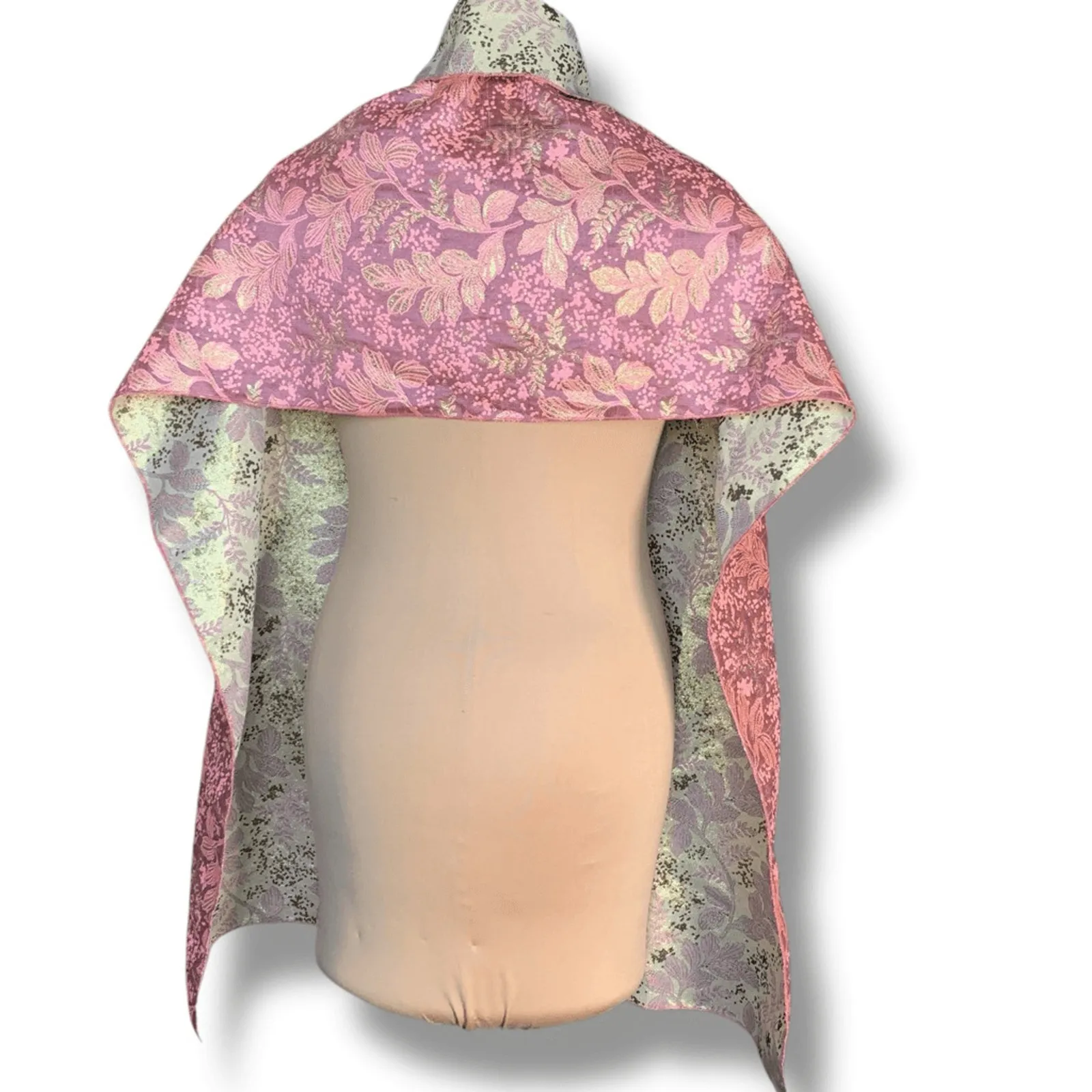 The Little Tichel Lady Reversible Pink Green Metallic Floral Brocade Shawl Scarf - Image 6