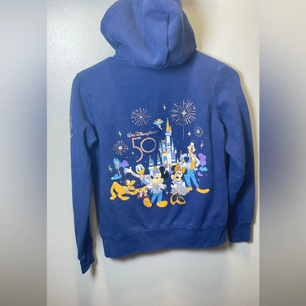Disney World 50th‎ Anniversary Mickey & Friends Hooded Zip Up Jacket Size Small - Image 2