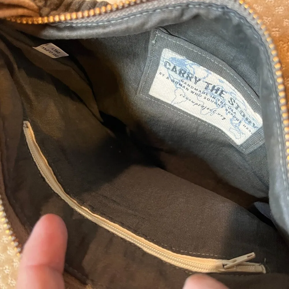 Renewproject.org Carry The Story Handmade Cloth Tote Woven Leather RE:NEW Upcycl Brown - Image 6