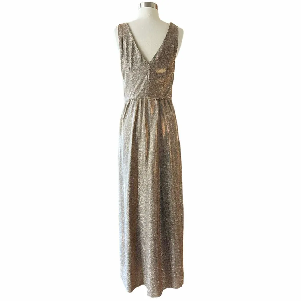 ADDISON EVENING Gold Gown Glitter Metallic Dress Sleeveless V - Image 3