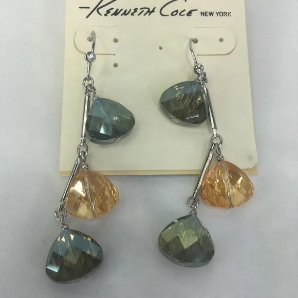 New Kenneth Cole New York dangle earrings faceted crystal teardrop 2.5” - Image 1