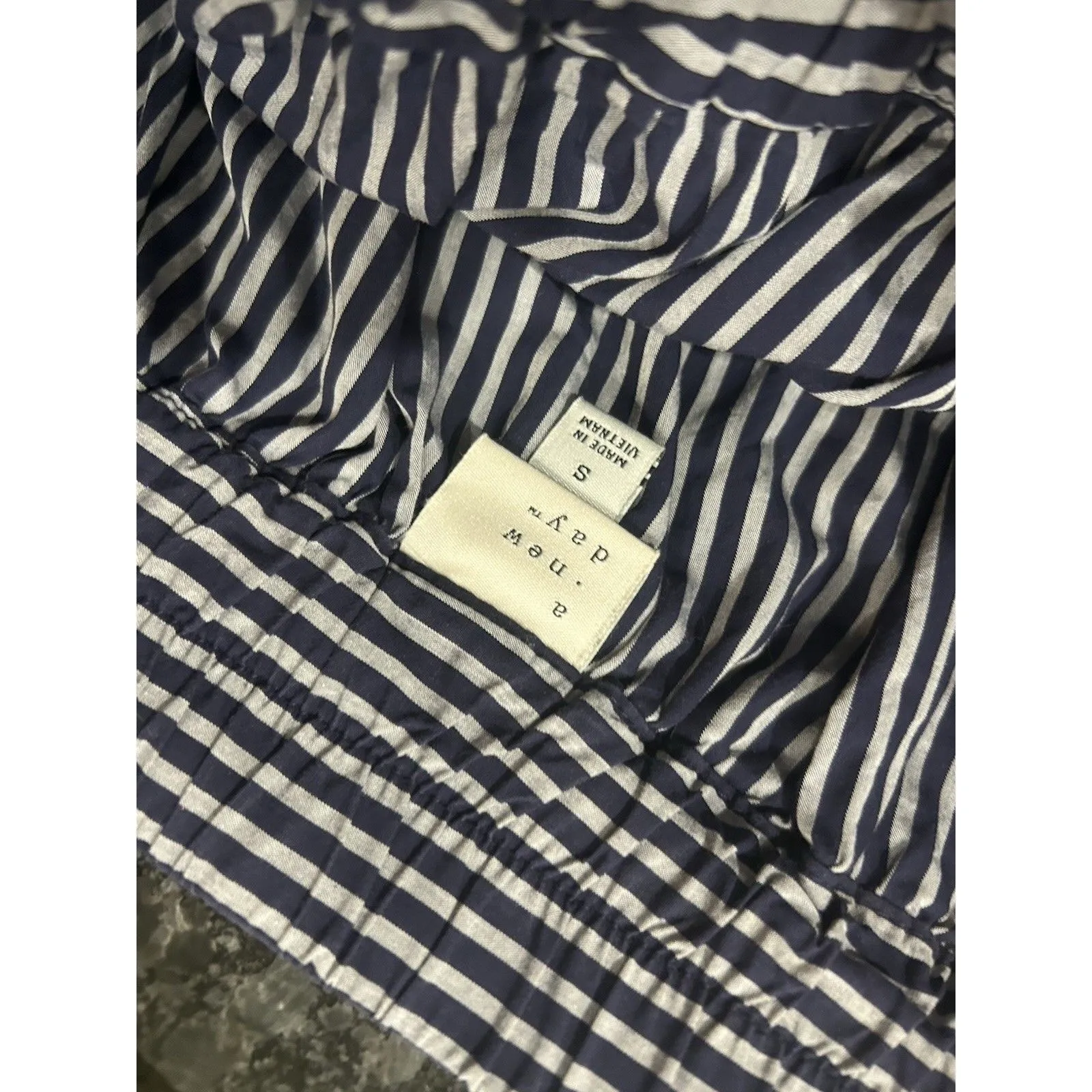 A New Day Women's A Line Skirt Navy Blue Pinstripe Size Small Preppy Coastal - Image 3