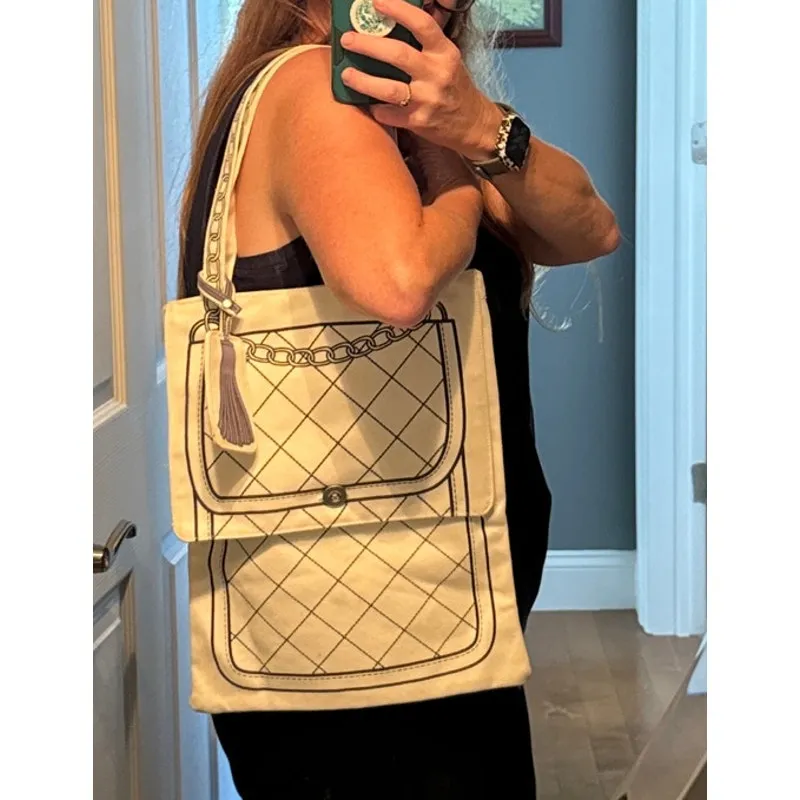 Vintage Borders Books Illustrated cream Canvas Tote Bag Purse Print 100% Cotton Black - Image 9