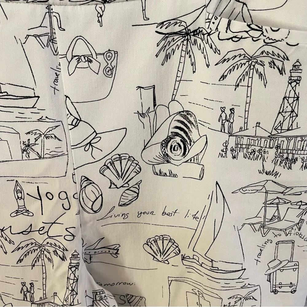 Women’s Chico’s Brigitte Sanibel Island white print Pom Pom crop pants S… - Image 5