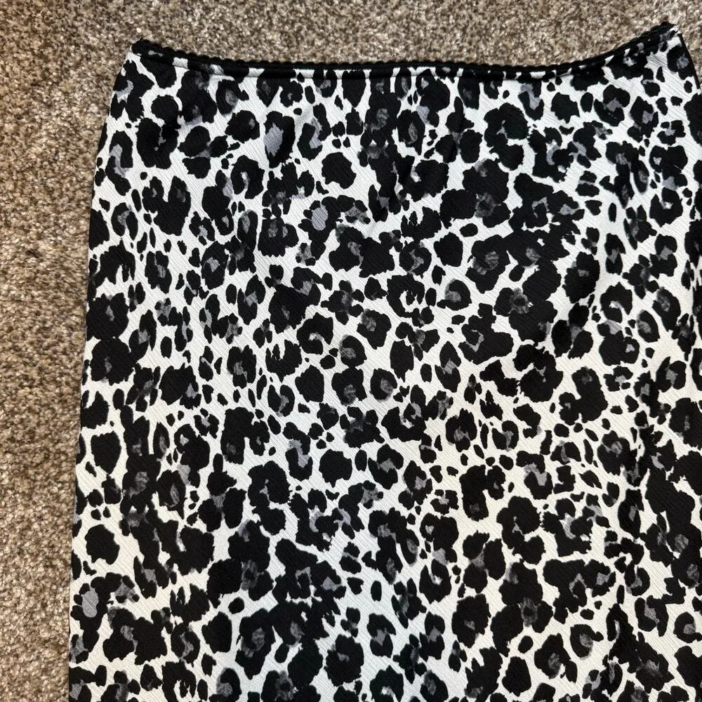 Midi Renee C. Black Grey White Leopard Print Skirt Trendy Grunge Indie Casual - Image 3