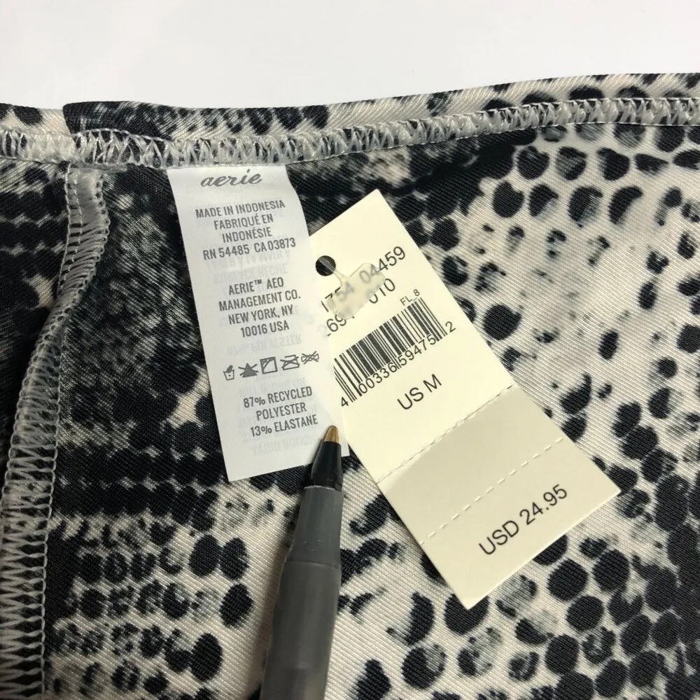 Aerie Bikini Bottom Cheeky String Ties Snake Print Black Gray M - Image 3