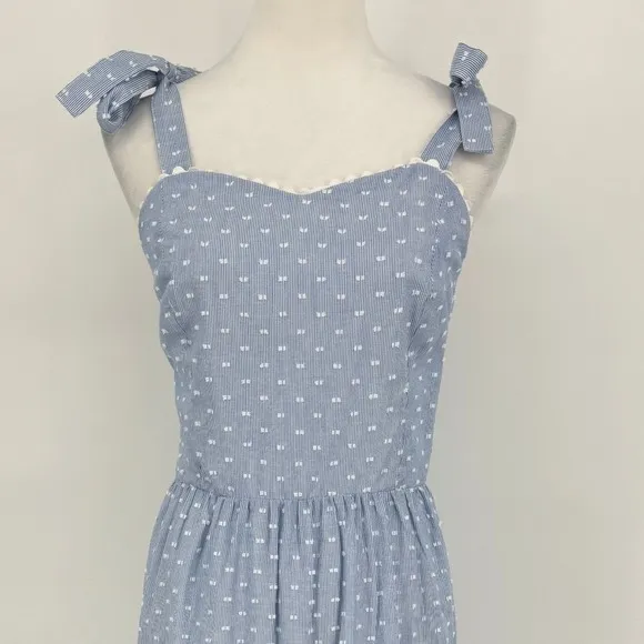 Shabby Chic Maxi Dress‎ Size 12 Blue Lace Trim Tie Strap Cottagecore Prairie - Image 4