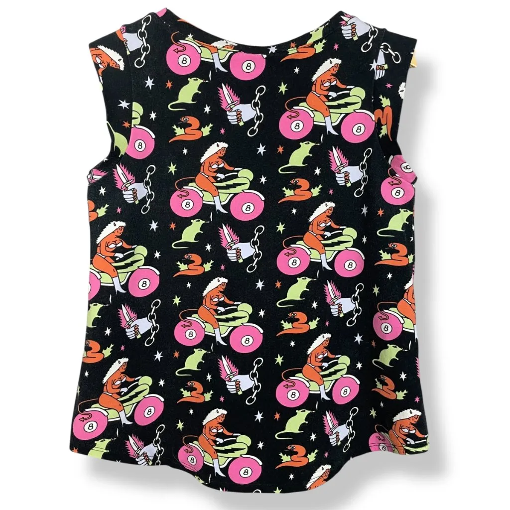 Nooworks Muscle Tee Mean Machine Print Size Large Motorcycle Rat Devil Lady - Image 2