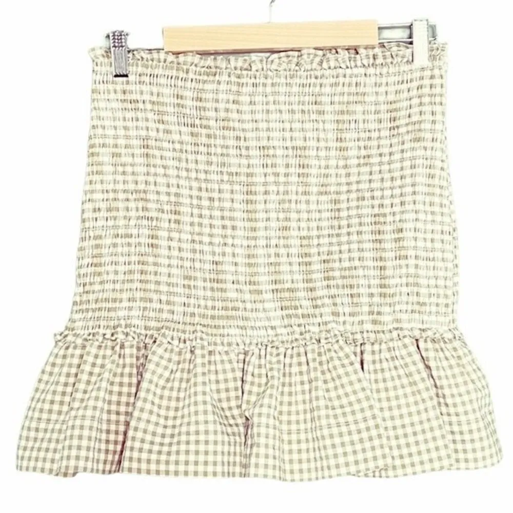 NWT Veronica Beard Aloya Smocked Gingham Mini Skirt Olive & White Size Large NEW - Image 5