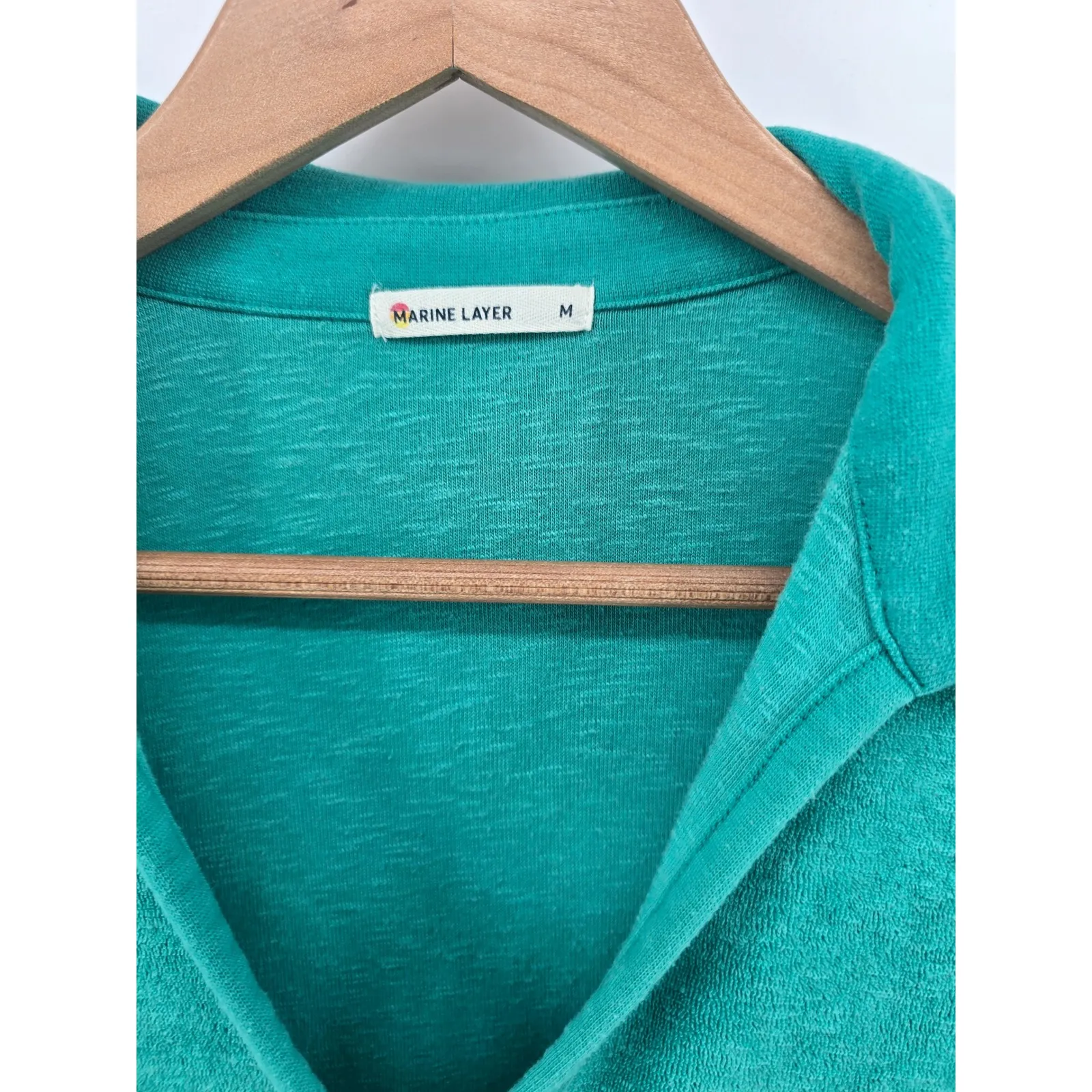 Marine Layer Womens Green Terry Cloth Collared Short Sleeve Polo Shirt Medium - Image 3