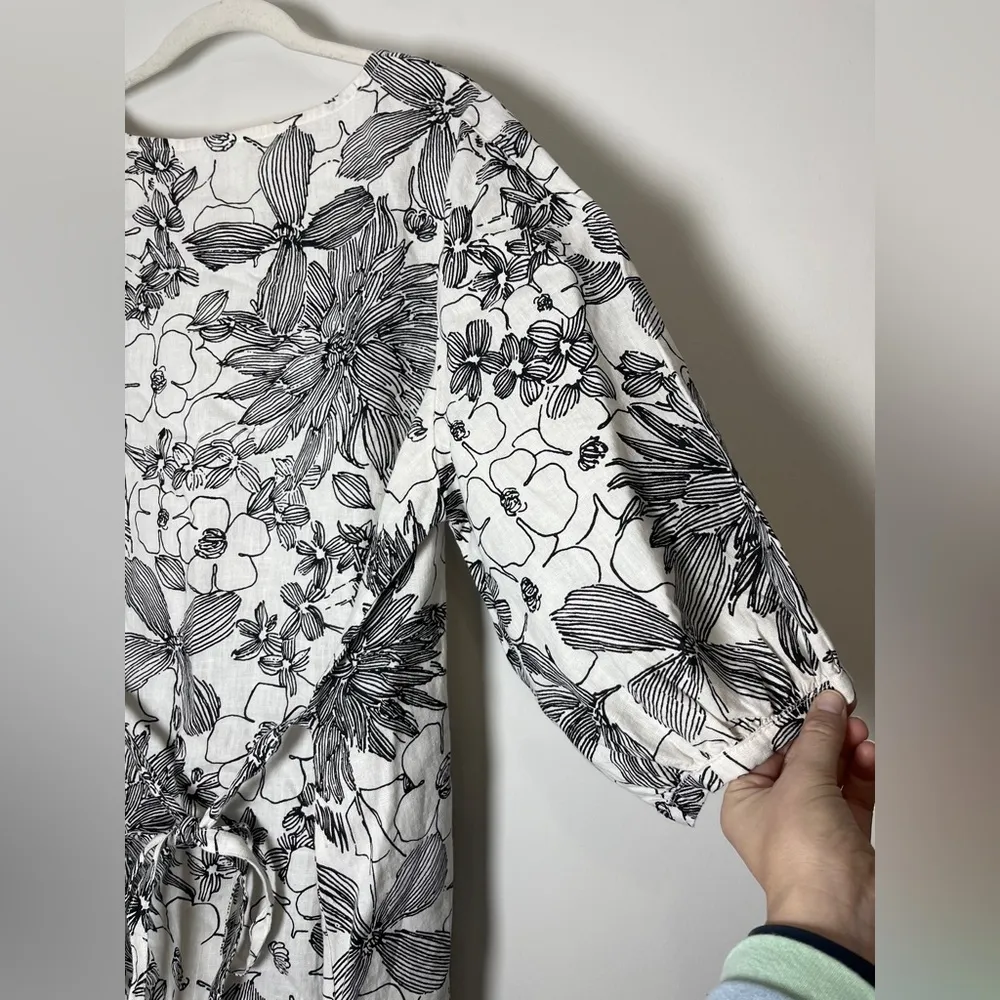 Anthropologie Bryn Walker Carina Floral Print 100% Linen Dress Puff Sleeve Sz M - Image 5