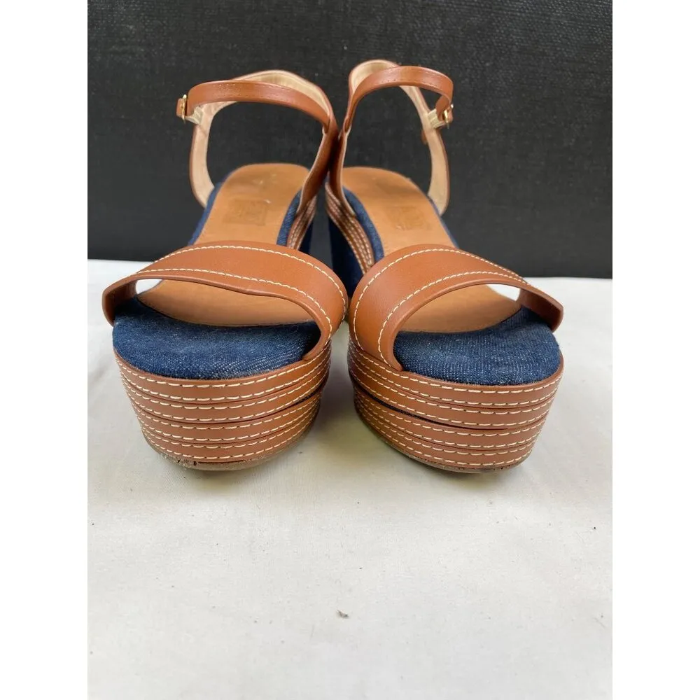 Rebecca Valenti Womens Tan&Blue Shoes/ Wedge Sandals Heel 3.5" Size 8 SKU 4726 Blue - Image 3