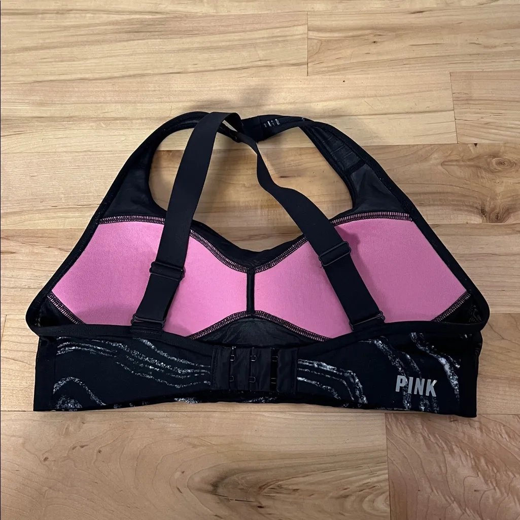 Victoria's Secret Pink Sport Black and White Padded Criss Cross Sports Bra Small - Image 3