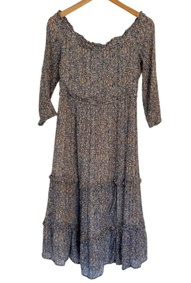 Anthropologie Kira Off the Shoulder Peasant Midi Dress Floral Metallic Sz 4 - Image 6