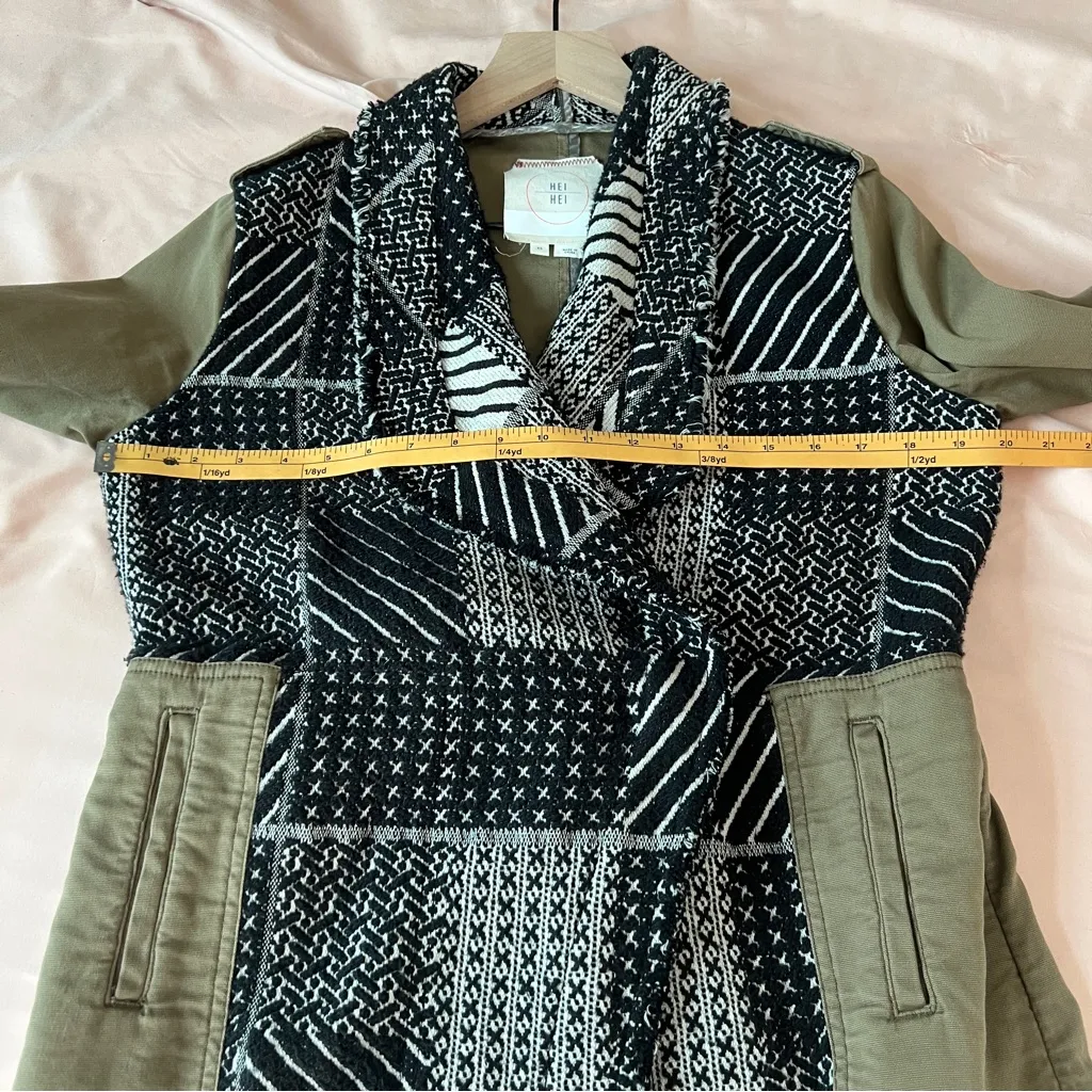 Anthropologie Hei Hei Black & White Woven Fringe Front‎ Anorak Jacket Size XS - Image 14