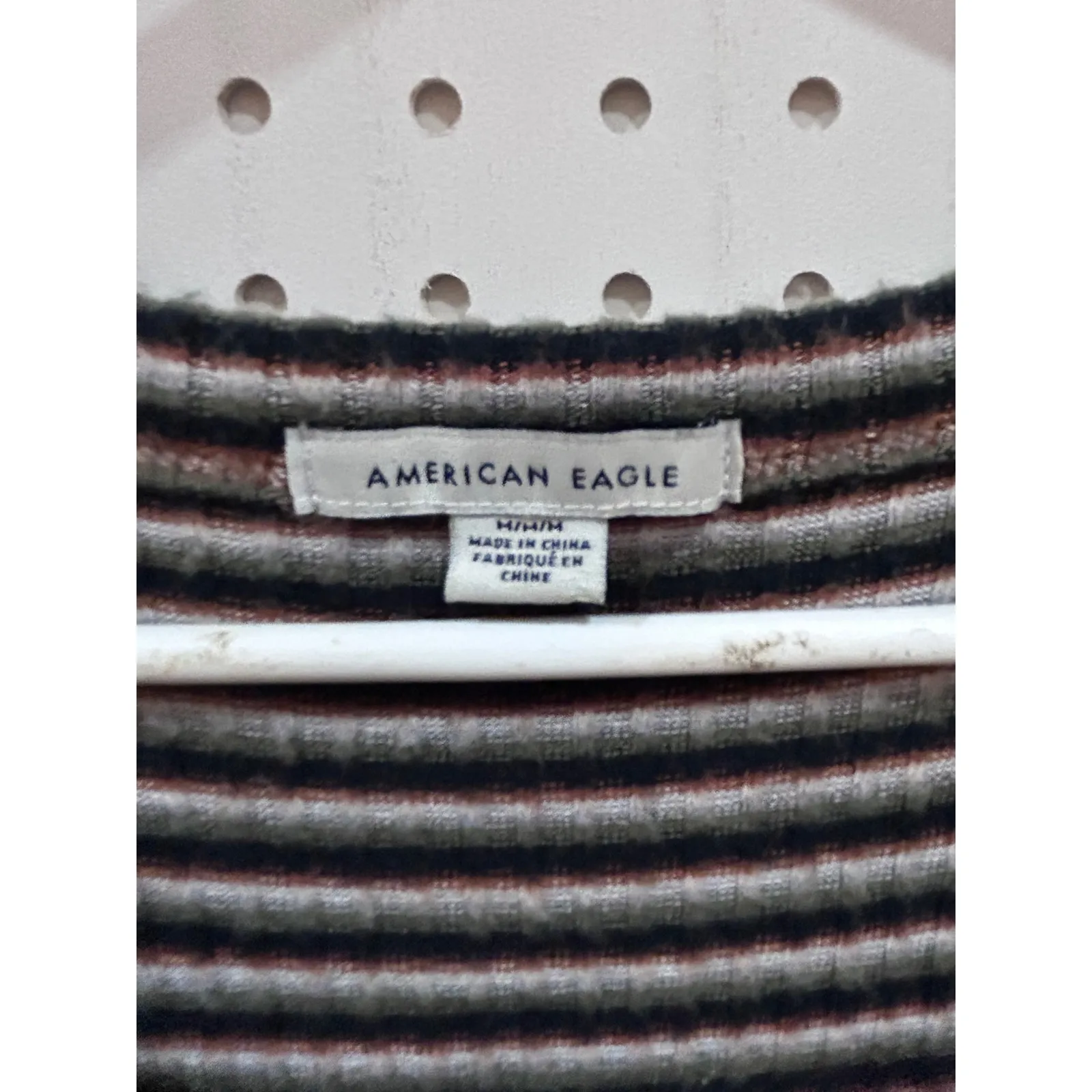 American Eagle Outfitters Striped Henley Dress Long Sleeve V Neck Ribbed M - Image 3