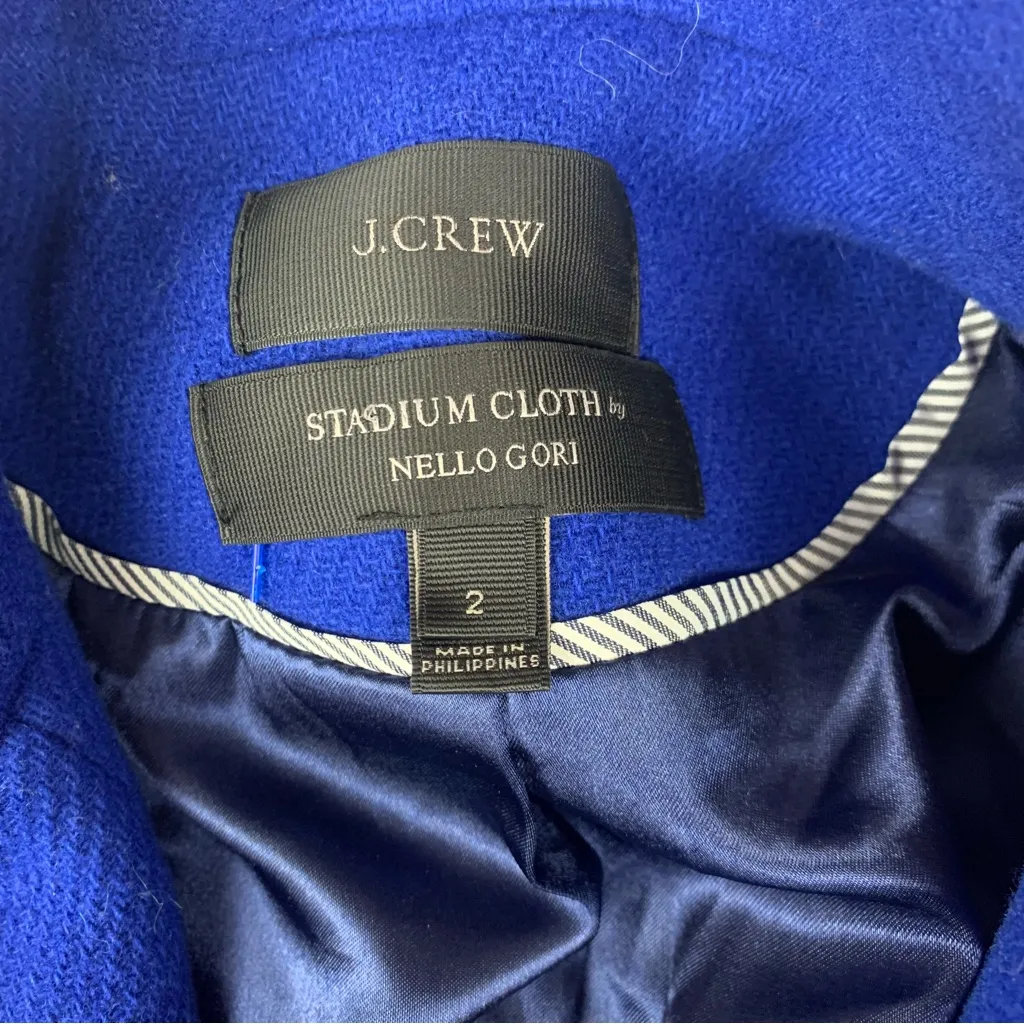 j crew size 2 blue stadium cloth pea coat wool blend business casual royal - Image 3