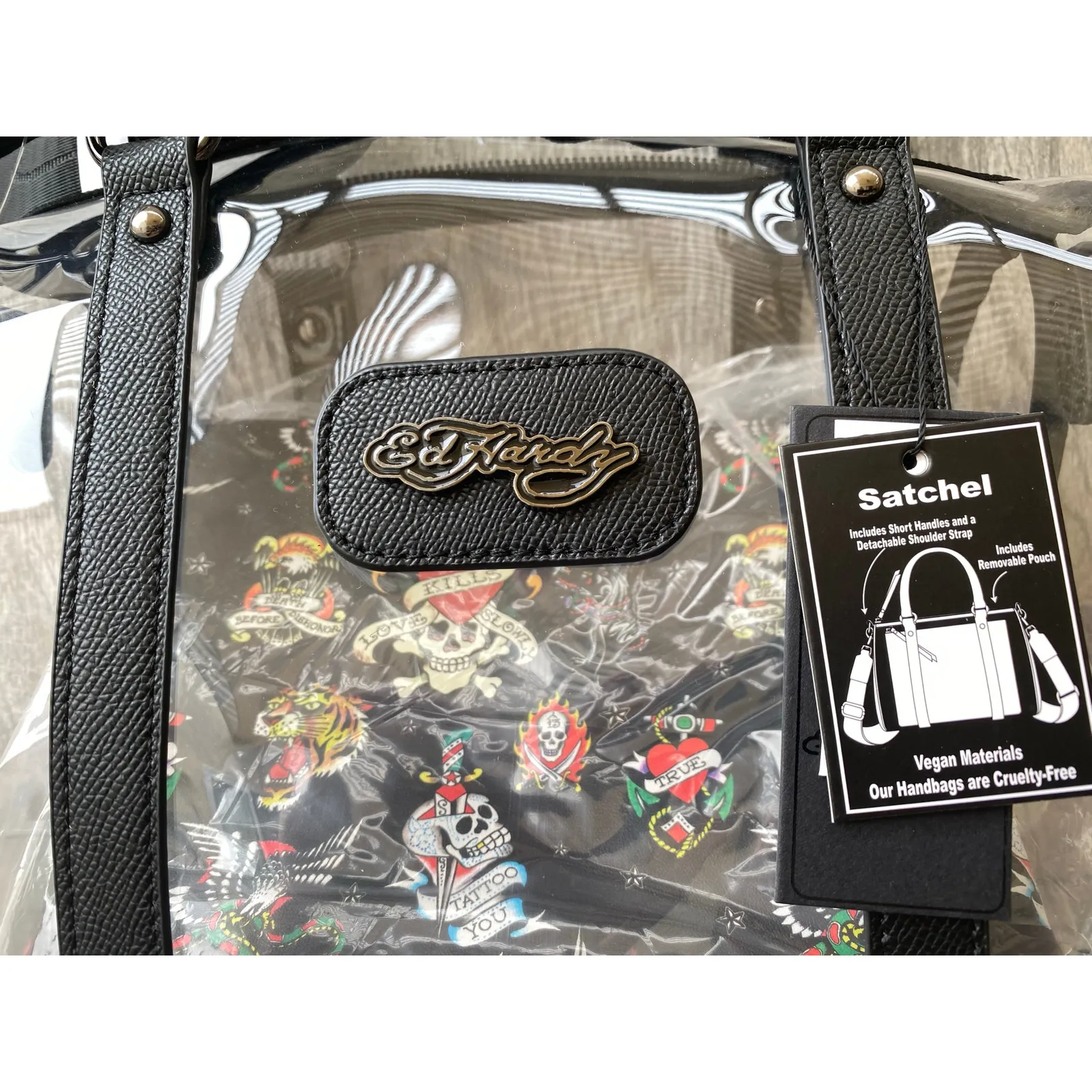 Ed Hardy Tattoo Belt & Clear Satchel Set | Rockabilly Style, Vegan, Size 42 - Image 8