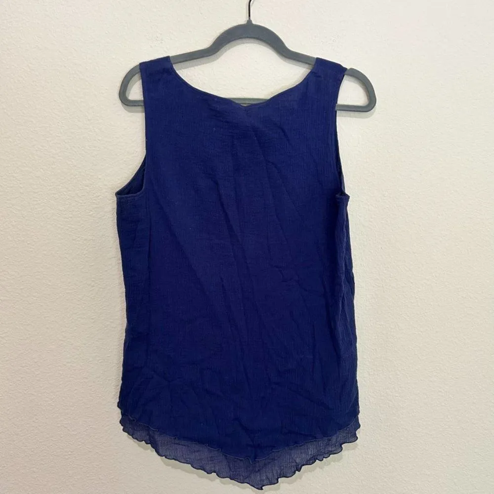 Soft Surroundings Gauze Tank Top Womens Double‎ Layered Crinkle Size S Blue - Image 2