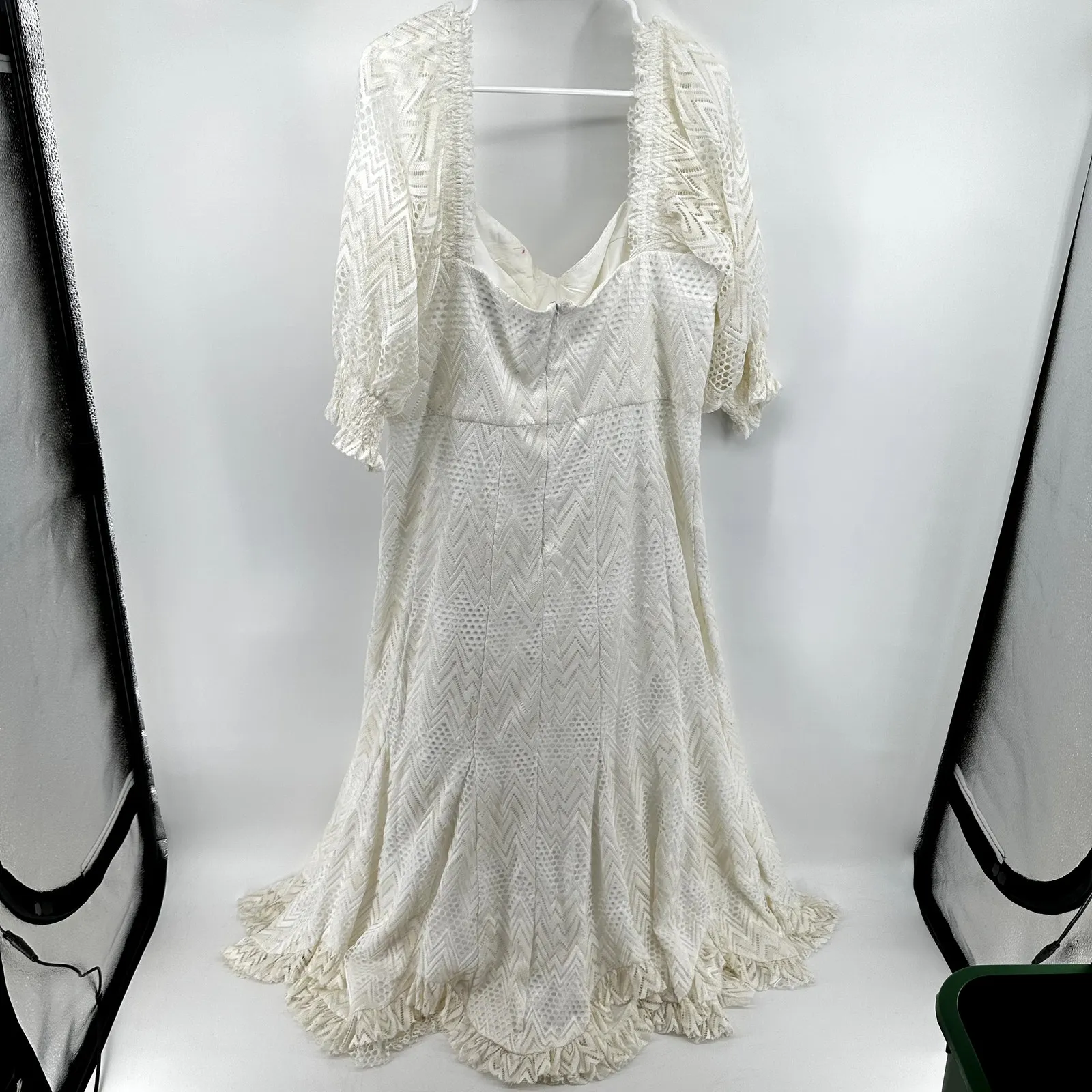 Anthropologie Hutch You Are a Vision Crochet Midi Dress Puff Sleeve White 22 - Image 6