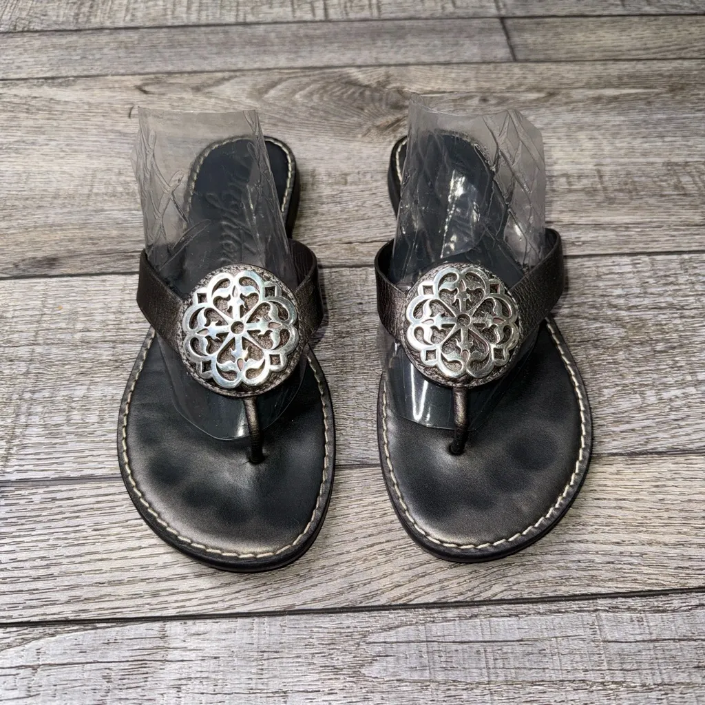 Brighton Alice Thong Sandals, Leather Bronze  Ornate Silver Buckle - Image 2