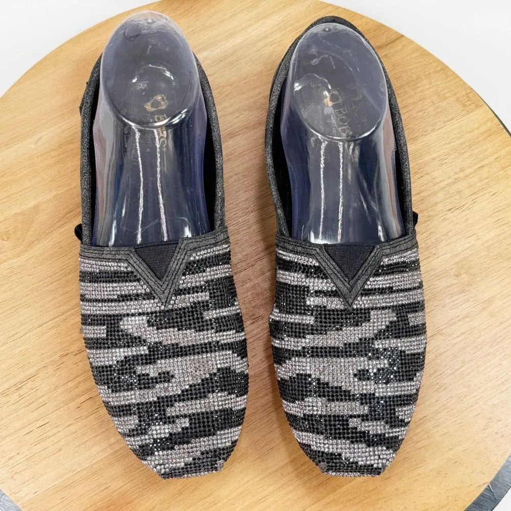 Bobs from Skechers Luxe Lily Love‎ Camo Rhinestone Faux Leather Slip On Flats 8 Black - Image 4