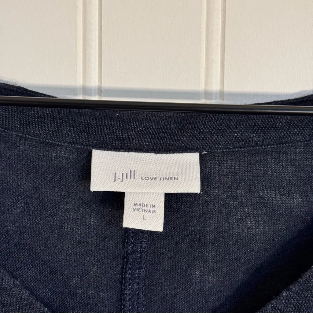 J. Jill Navy 100% Linen Drop Shoulder V - Image 6