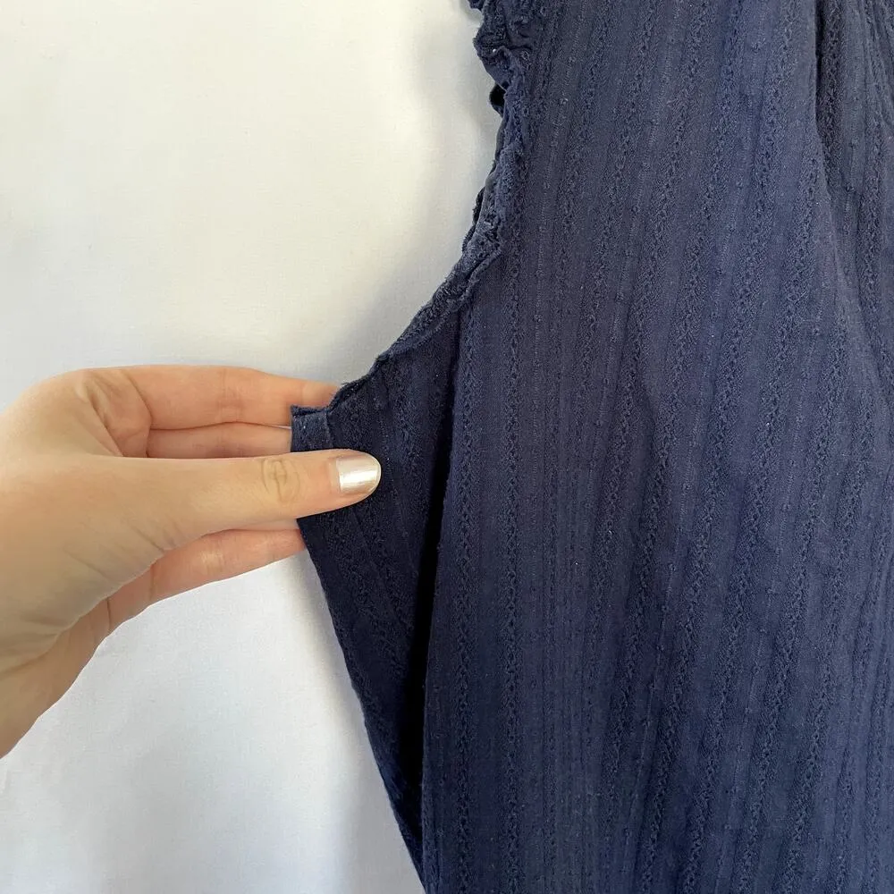 Draper James navy blue flutter sleeve v-neck sundress drawstring waist cotton M - Image 4