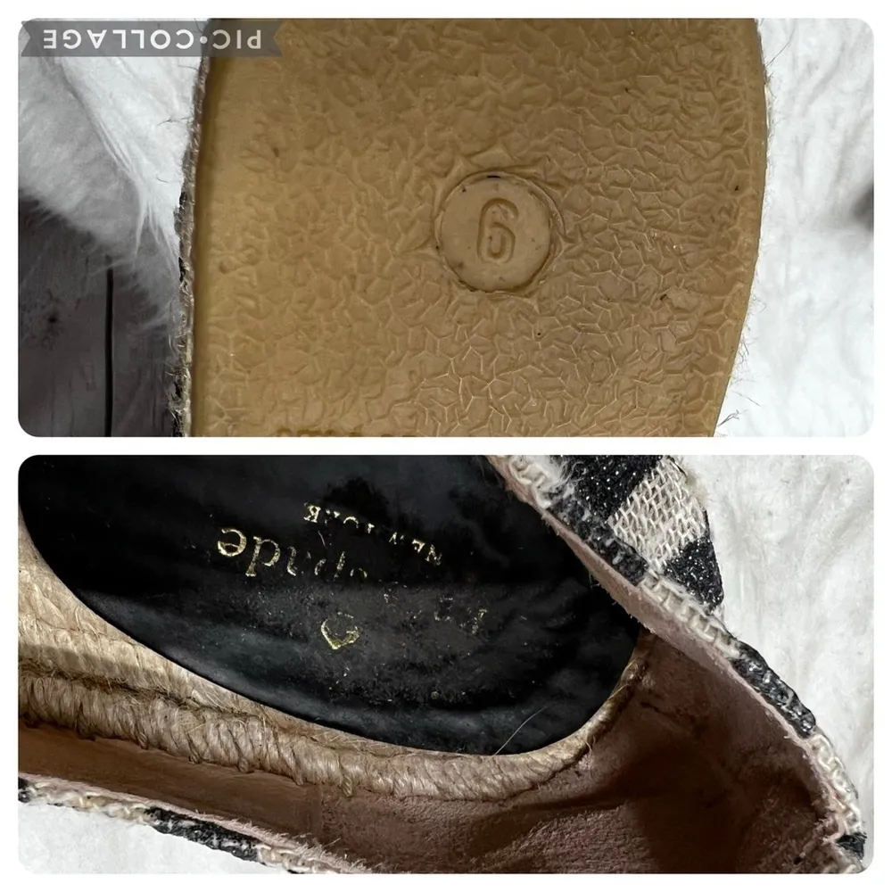 Kate Spade Lina Espadrille Flats Striped Metallic Black Beige Jute 8.5 Canvas - Image 15