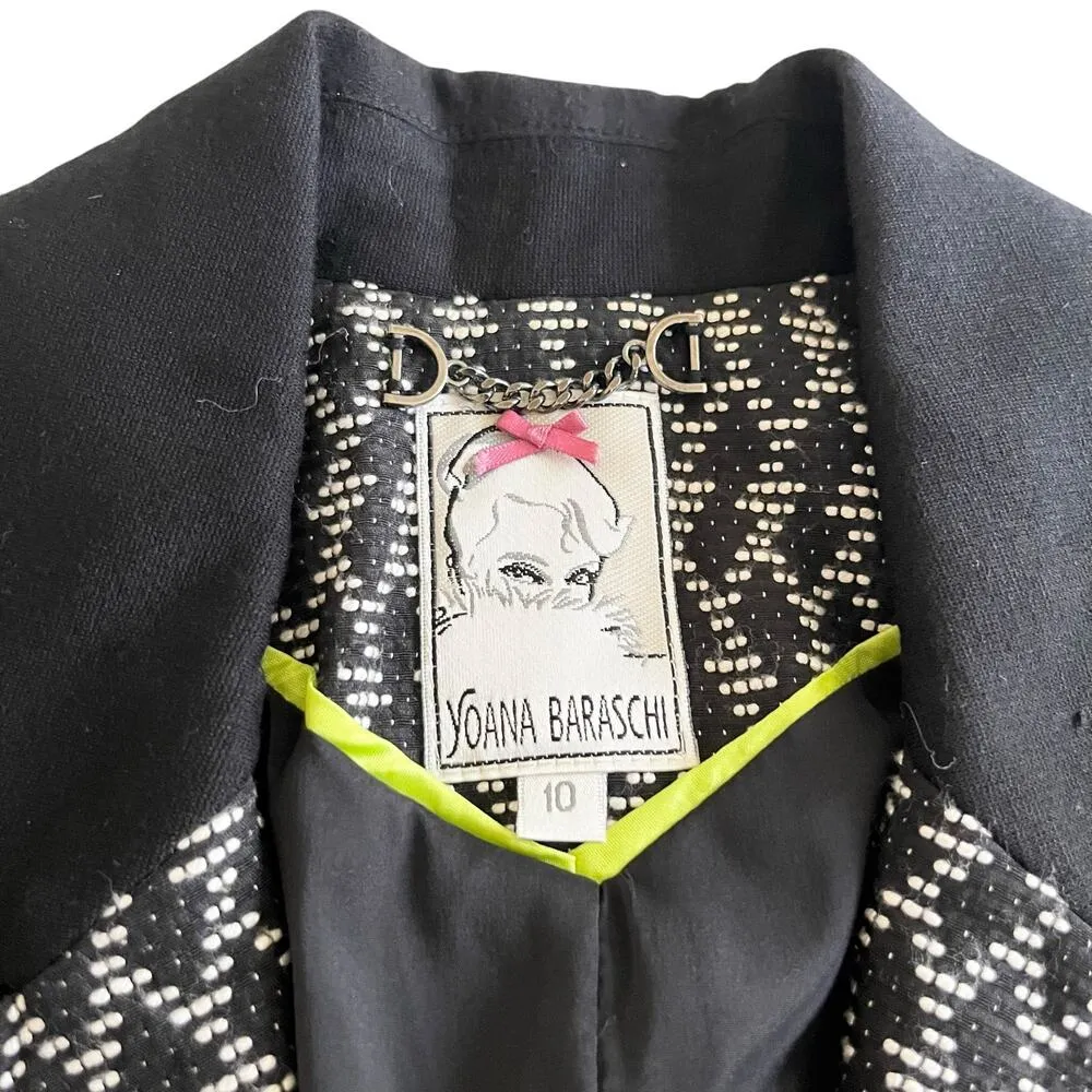 Yoana Baraschi Black White Geometric Pattern One Button Blazer Jacket Size 10 - Image 5