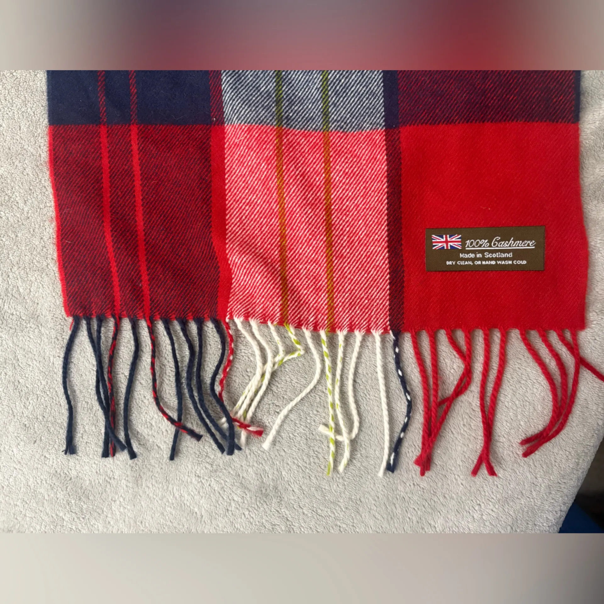 Red Plaid 100% Cashmere Scarf Made In Scotland 12 x 63 - Image 3