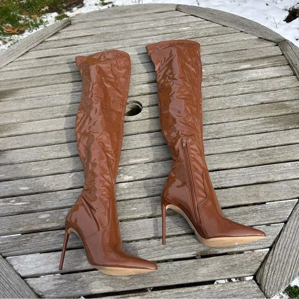 Steve Madden Patent Viktory Cognac‎ Pat Thigh High Over Knee Boots size 6.5 - Image 2