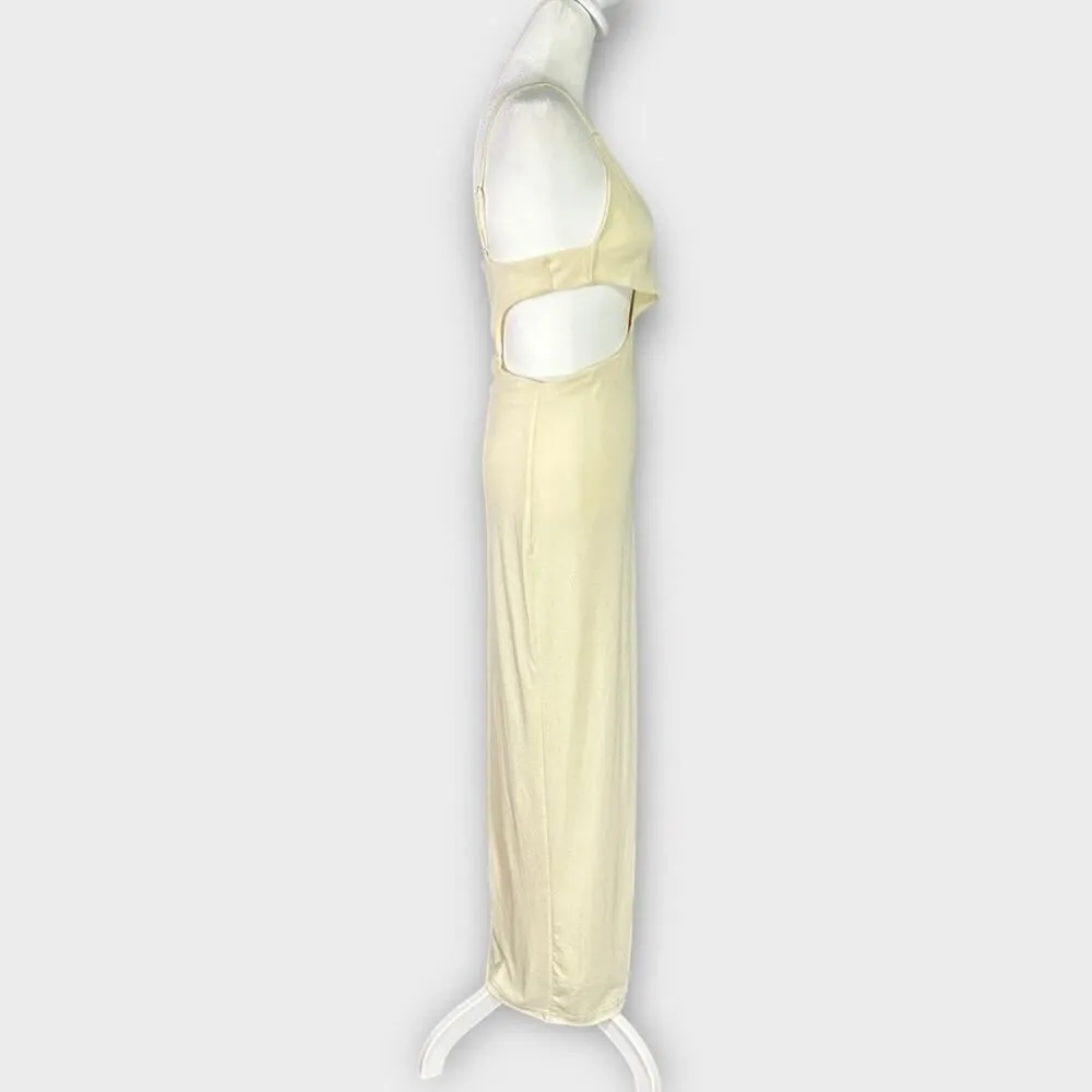 Commense Maxi Dress Women's Medium Yellow Asymmetrical Split Thigh Cutout Long - Image 6