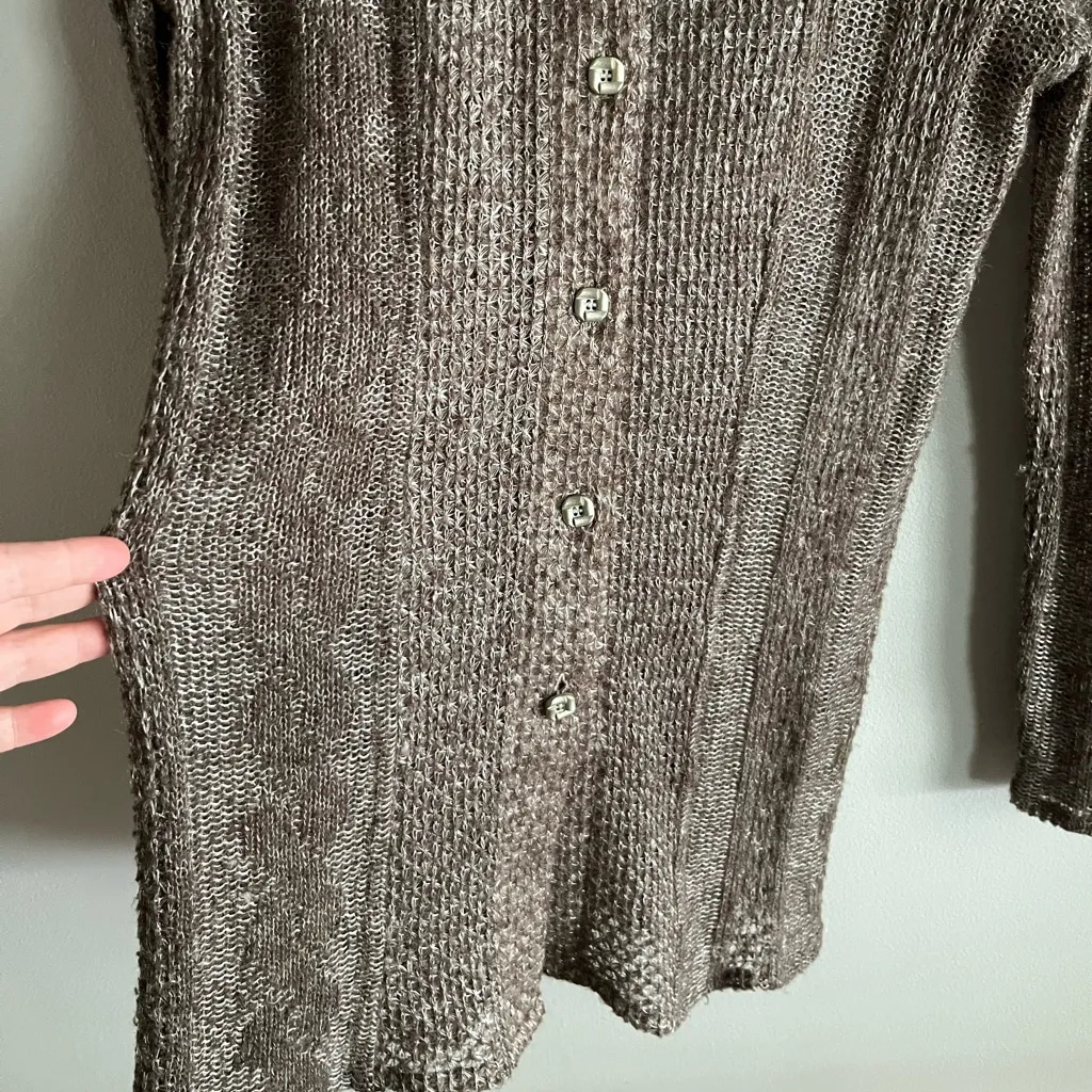 VINTAGE brown woven crochet button knit sweater Gray - Image 4