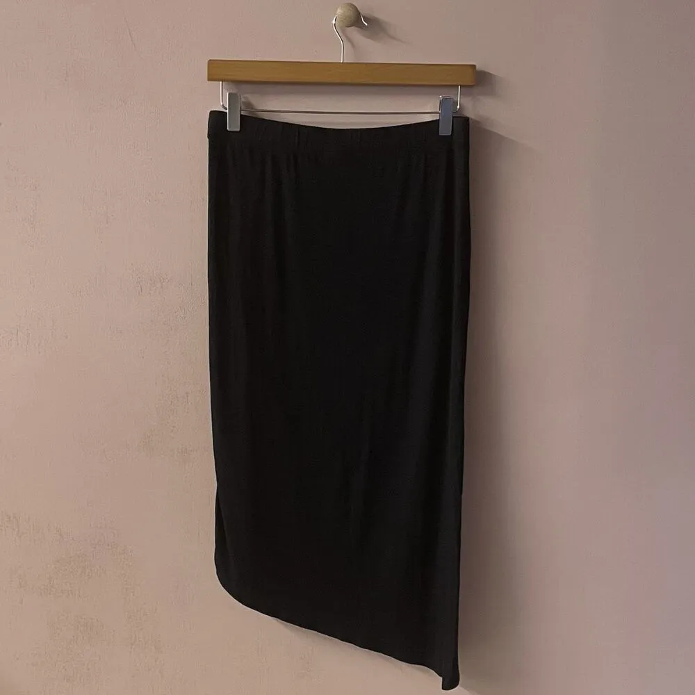 Bobeau Black Asymmetrical Ruched Side Skirt Size L GUC - Image 2