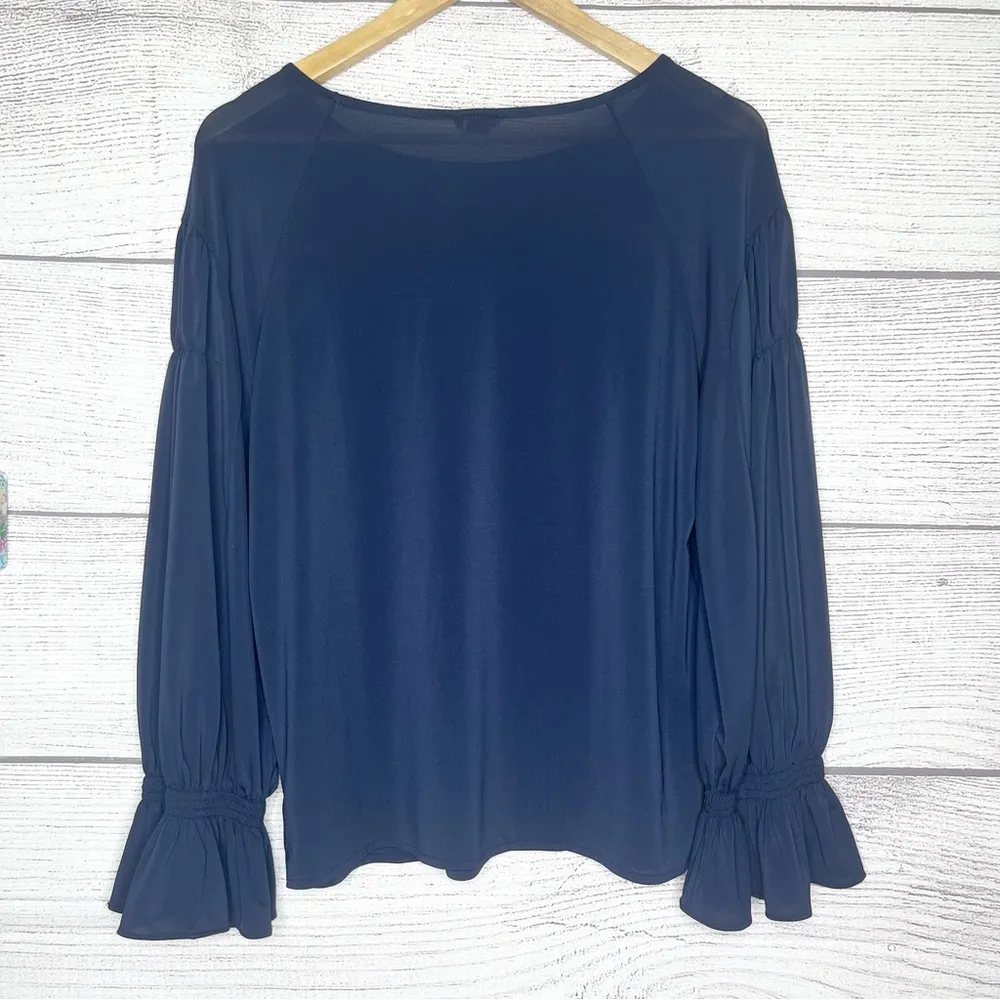 Ann Taylor Navy Blue Long Sleeve Bell Cuff Blouse Top Size Small - Image 5