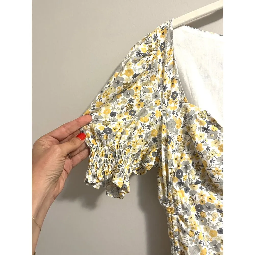 Bardot Cindy Sweetheart Dress Ruched Drawstring Sides Puff Sleeves Floral sz. S - Image 7