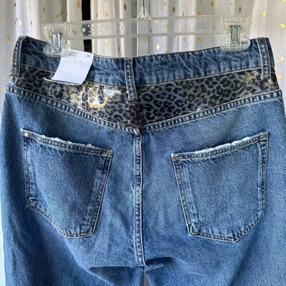 Zara Basic Z1975 NWT 100% Cotton High Rise Leopard Animal Print Denim Jeans 4 - Image 8