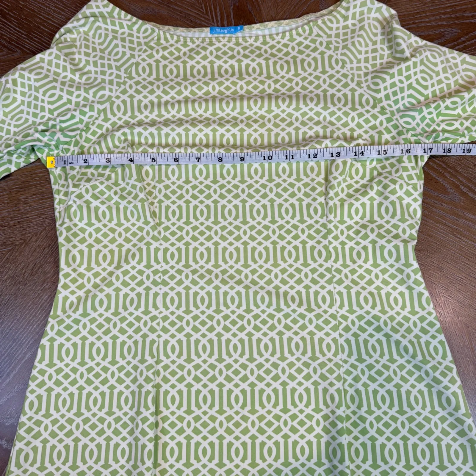 J McLaughlin Boatneck Geometric Dress Catalina Cloth Green White Size Small - Image 7