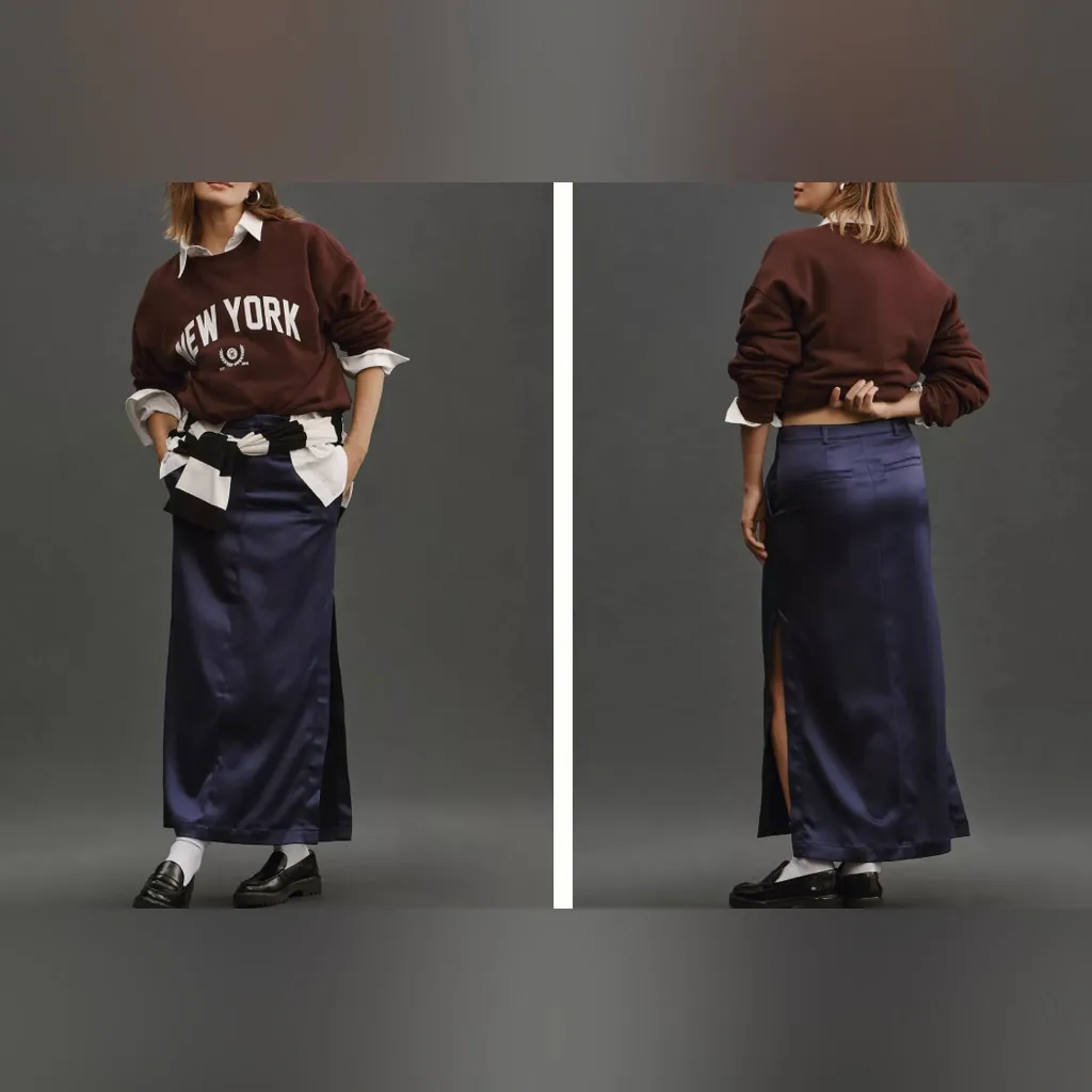 Anthropologie $128 Purple Sateen Satin Trouser Maxi Skirt Slit NEW Size 4 - Image 2