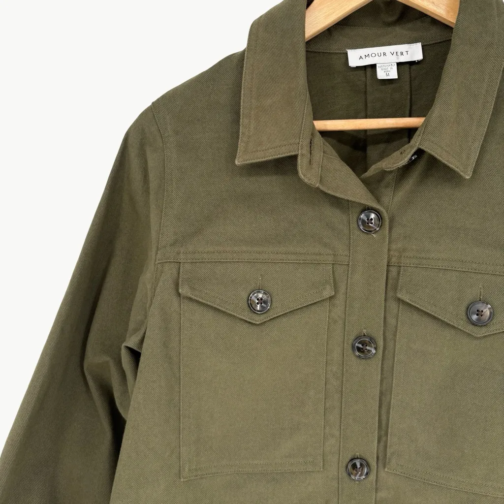 NWOT Amour Vert Genevieve Organic Cotton Utility Jacket | Medium | Olive Green - Image 5