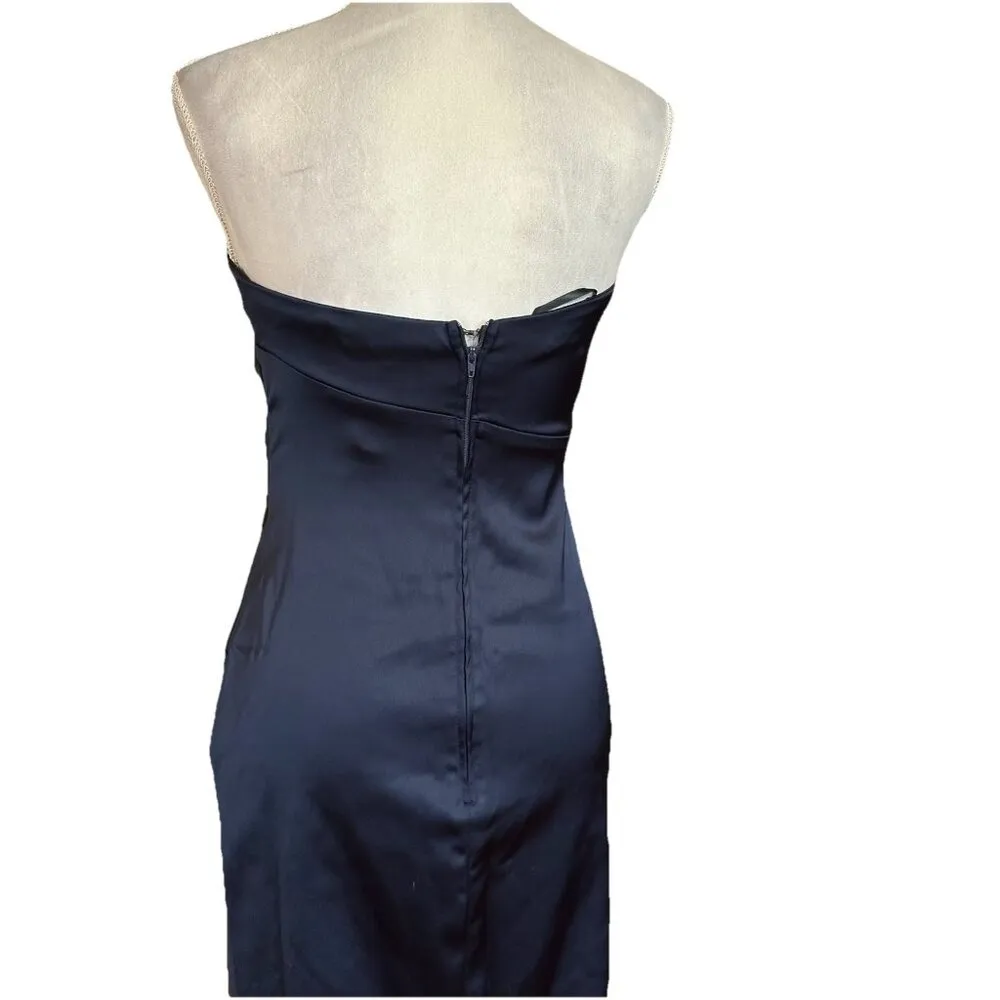Vintage Cache Navy Blue Strapless Bandage Dress Pleated Sz 6 Party Prom READ - Image 3