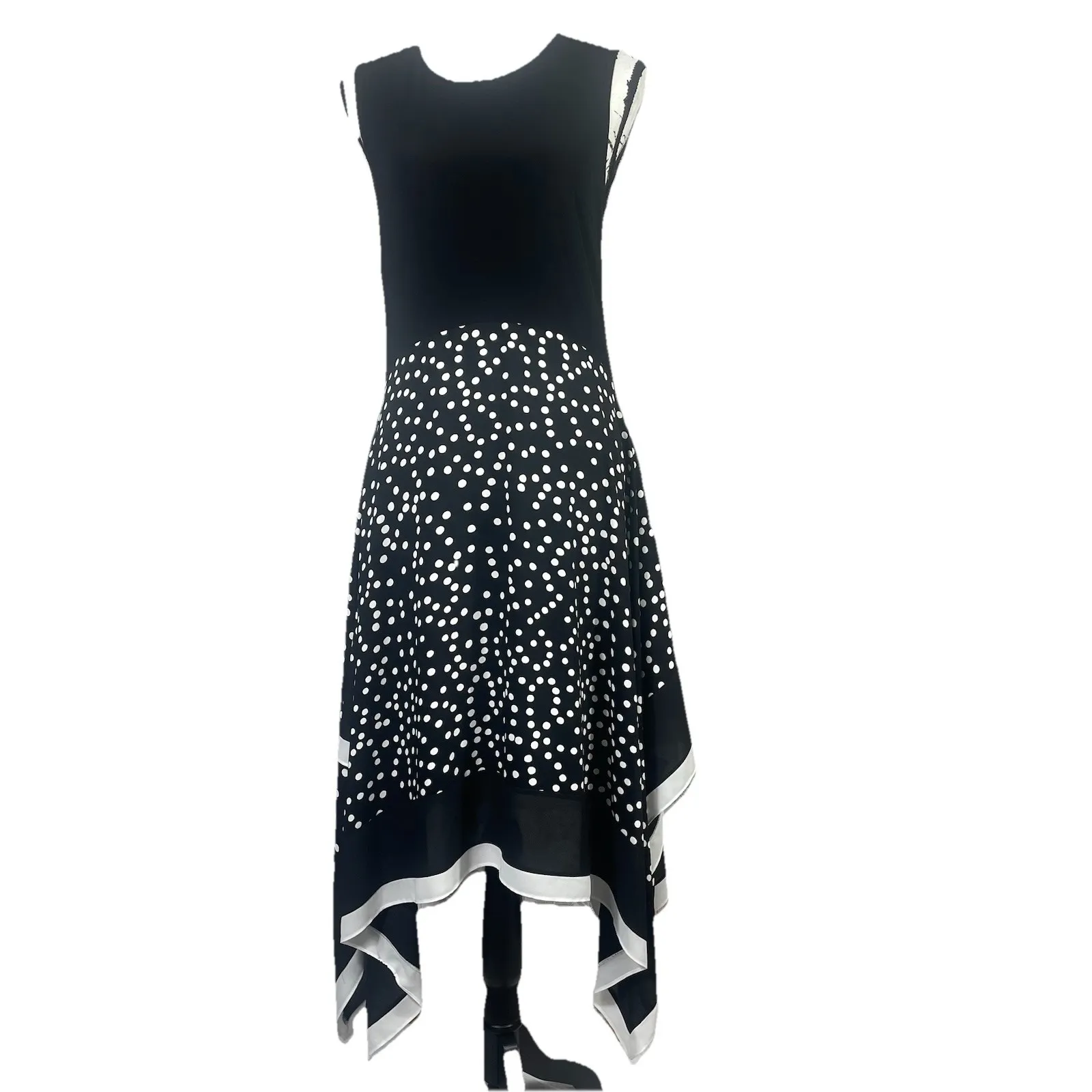 NWT Joseph‎ Ribkoff Handkerchief Hem Polka Dot Sleeveless Midi Dress Size 8 - Image 2
