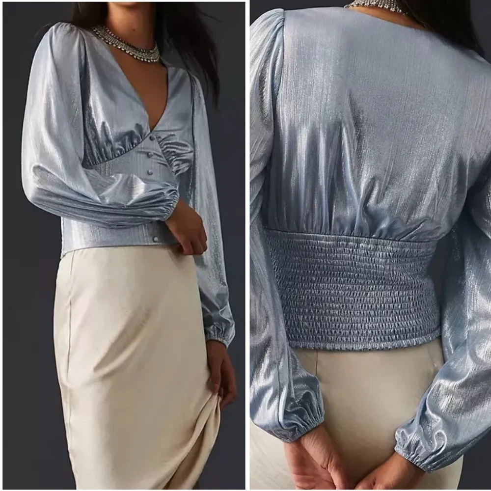 Anthropologie Flat White Shine Blouse in Blue - Image 8