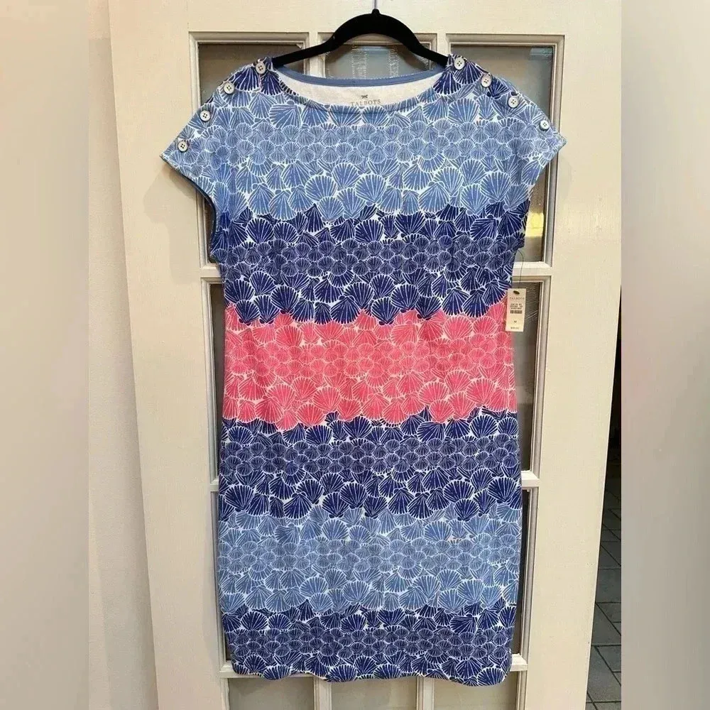 Talbots | Blue Pink Coastal Seashell Beach Fitted Sheath Dress Size M NWT - Image 2