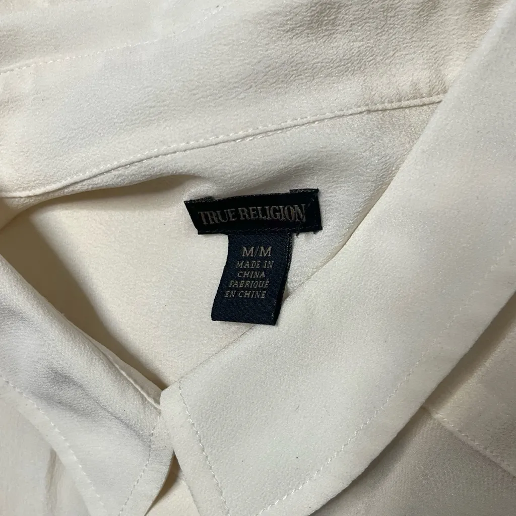 TRUE RELIGION Blouse Shirt Ivory Cream Color Gold Tone Buttons Womens Medium - Image 7