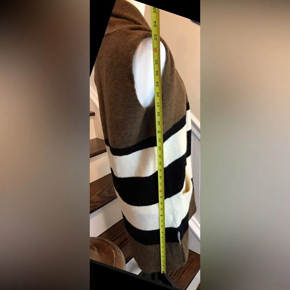 Color Block Long Thick Sleeveless Cardigan Sweater Vest Shawl Collar & Pockets - Image 3