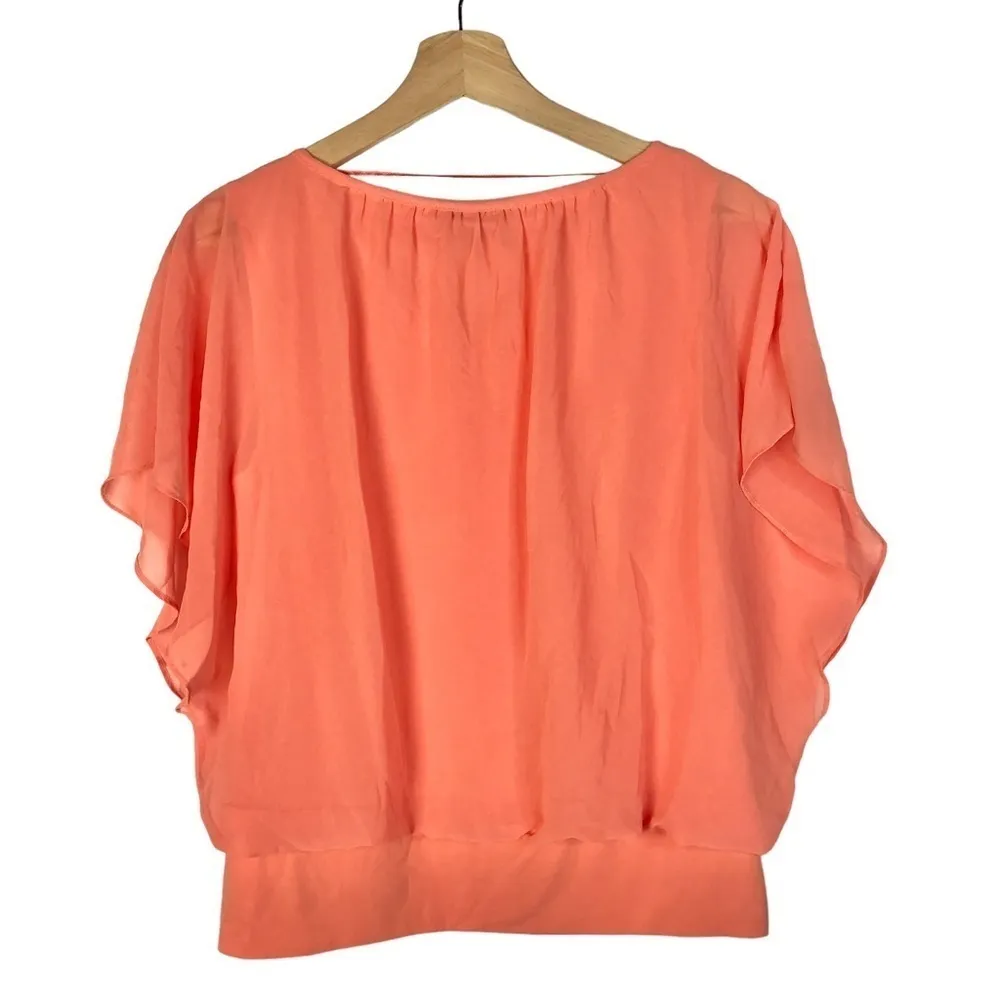 Style & Co Petite Coral Chiffon Banded Hem Y2K Short Sleeve Top PL - Image 2