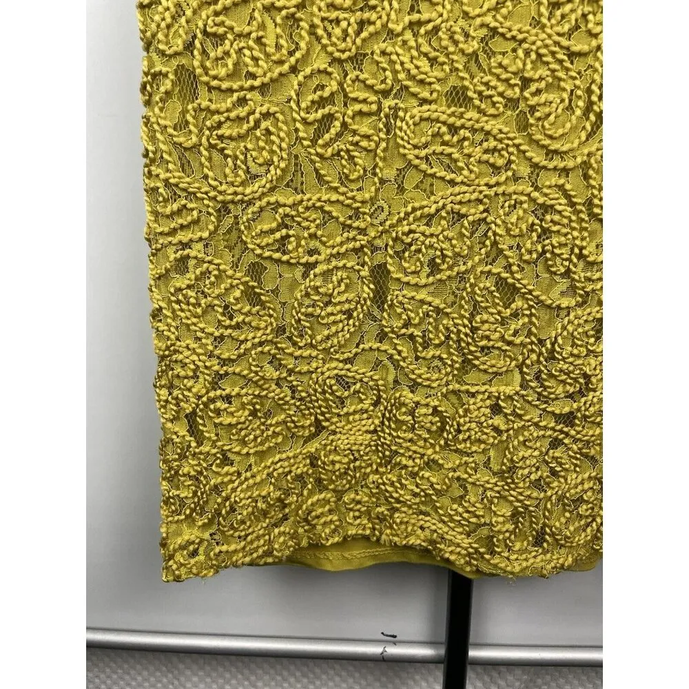 Zara Women Mustard Yellow Green Rope Floral Lace Short Sleeve Shift Dress Size S - Image 7