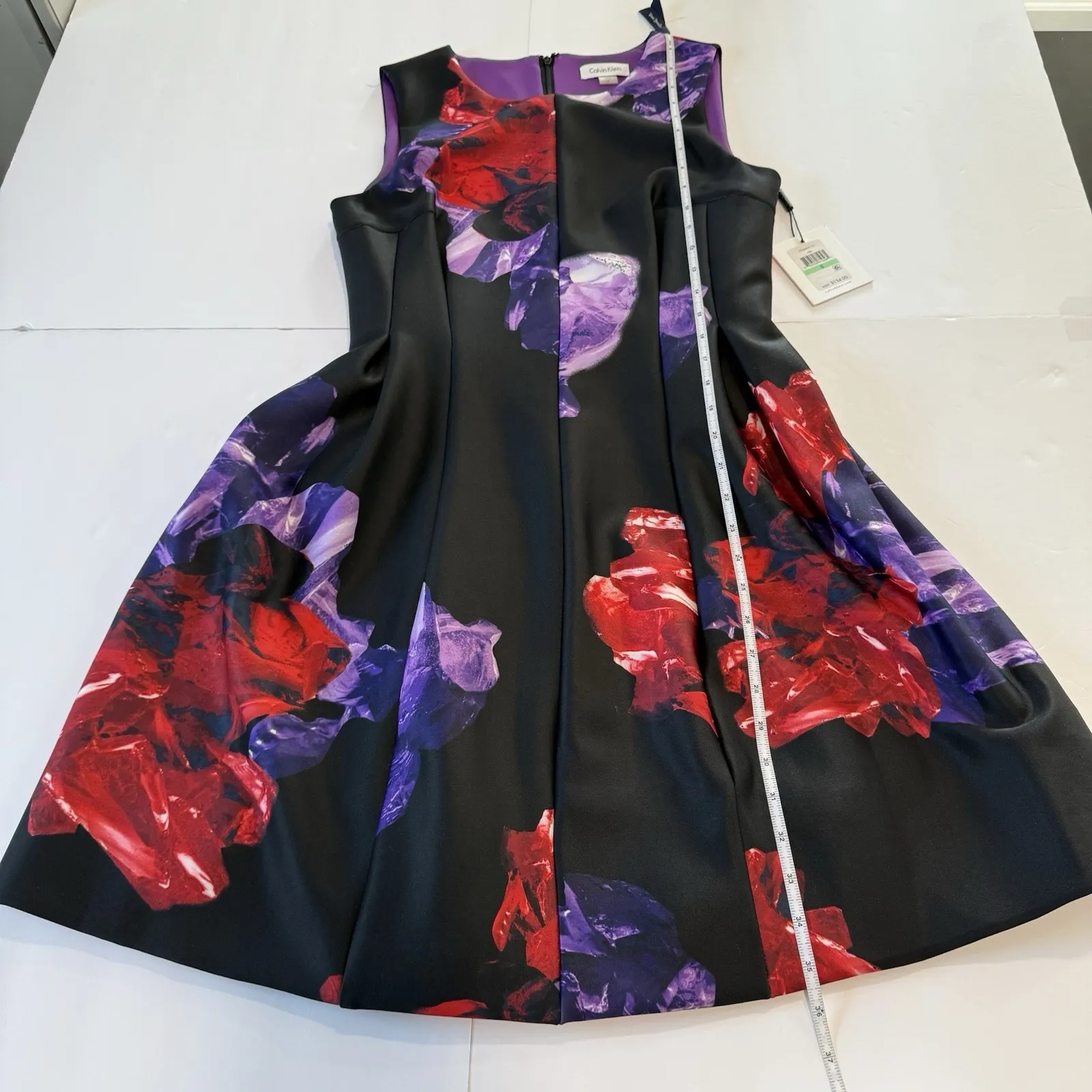 NWT Calvin Klein Purple Red Floral Sleeveless  Pleated Scuba Flare Dress‎ Size 8 - Image 9